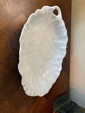 Vintage German White Ceramic Leaf-Shaped Serving Platter